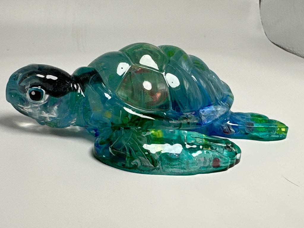 Sea Turtle 5 inch. Smokey blue / jewels. Fish Head. Item 188