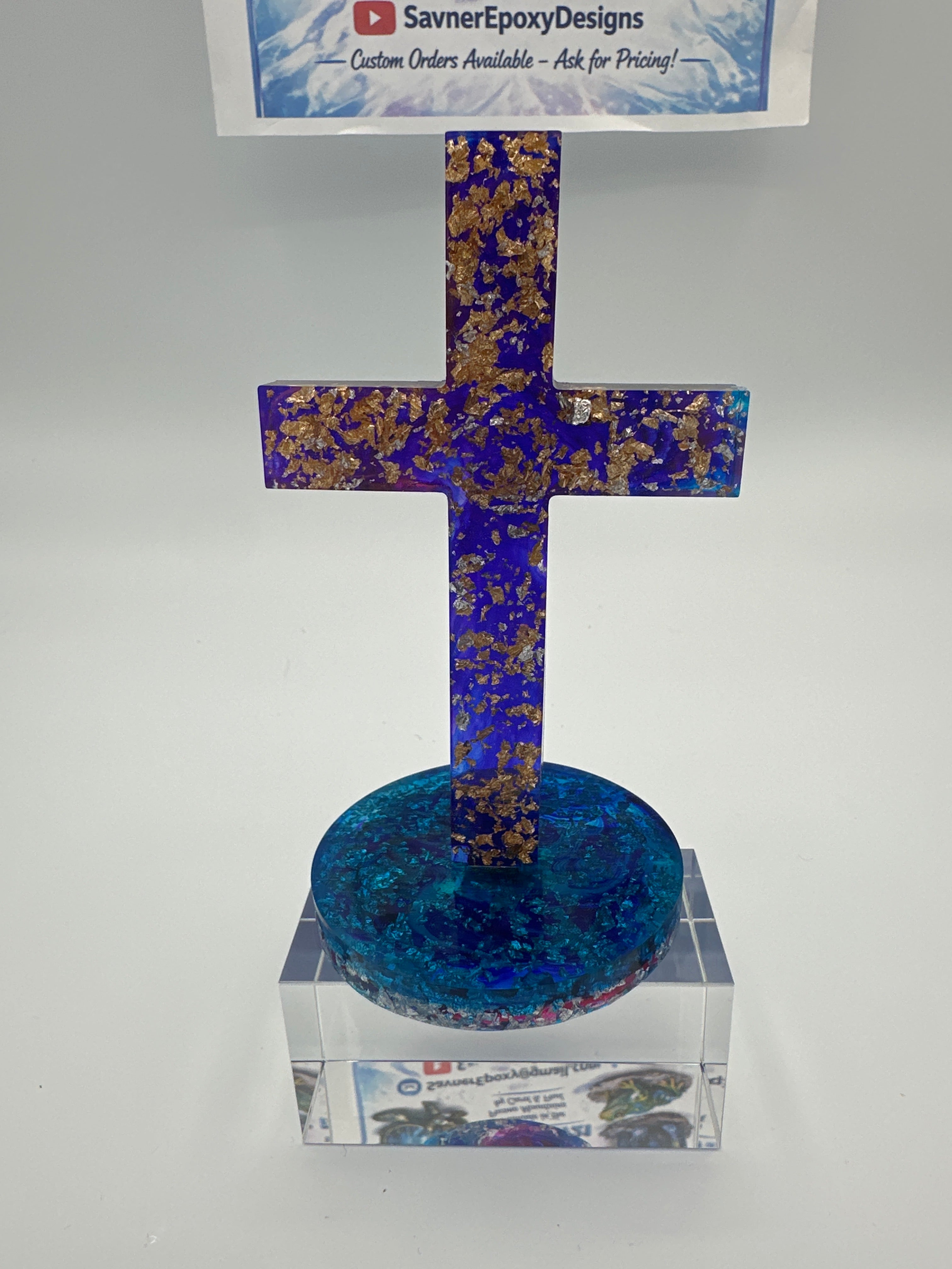 Cross/height 5 1/4 inches/blue/purple/gold flick forward/item 173