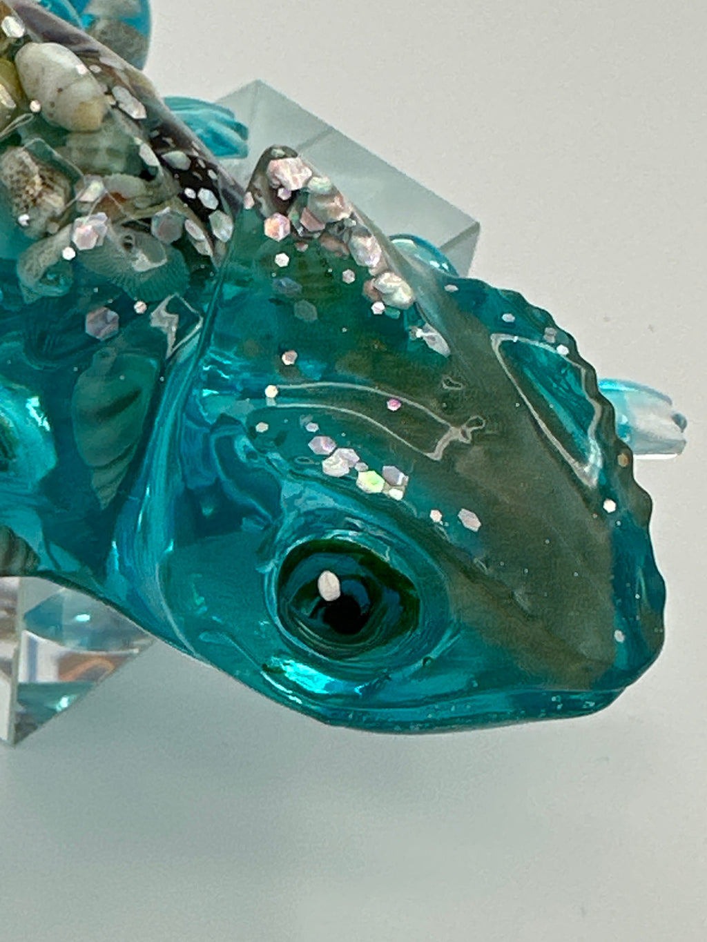 Gecko/aquamarine/seashell/chunky glitter/fish in head/weight is 7.2 ounces/item 69 ￼