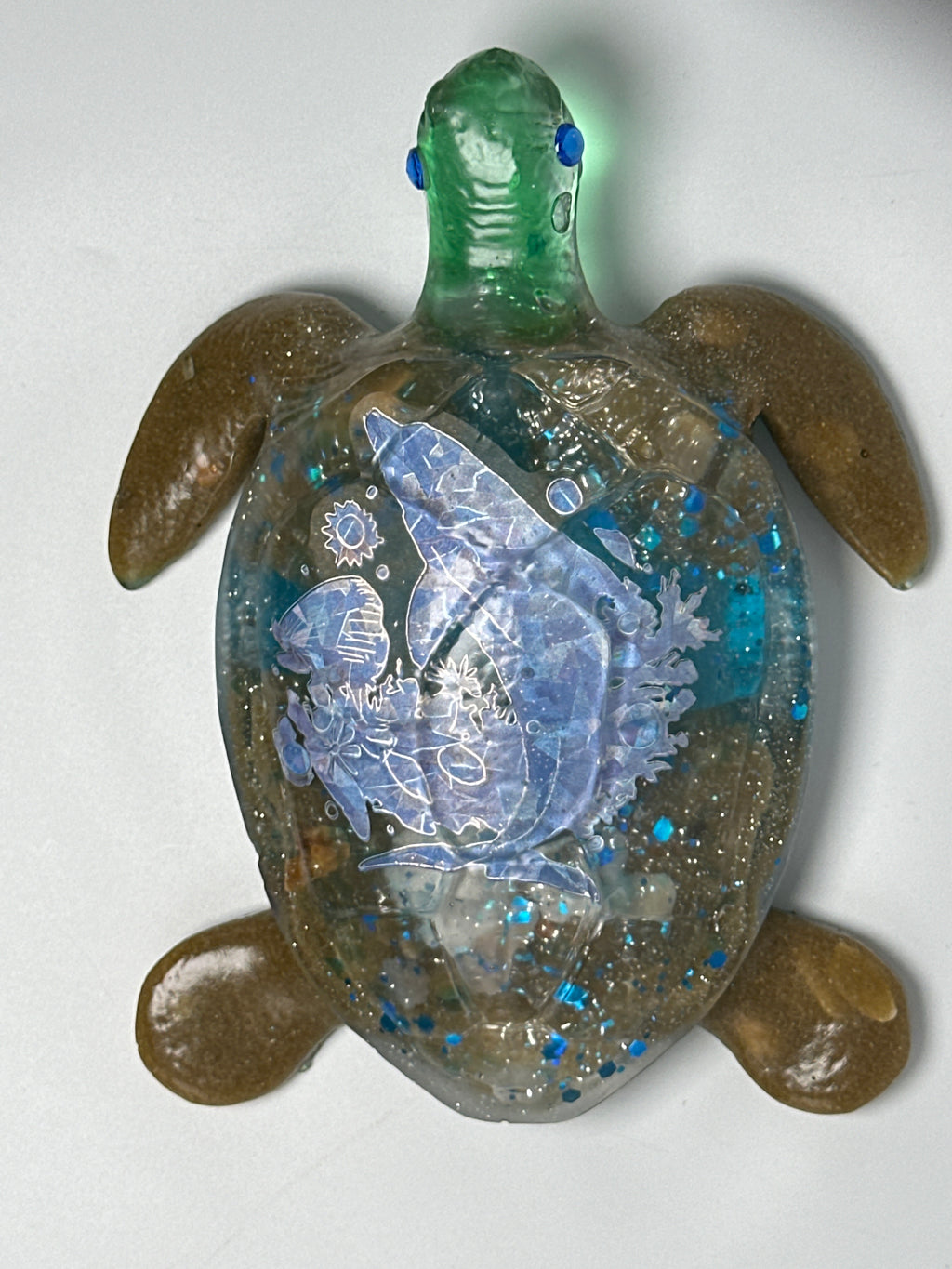 Sea turtle / 6 inch / teal blue/sand/dolphin. Item 302