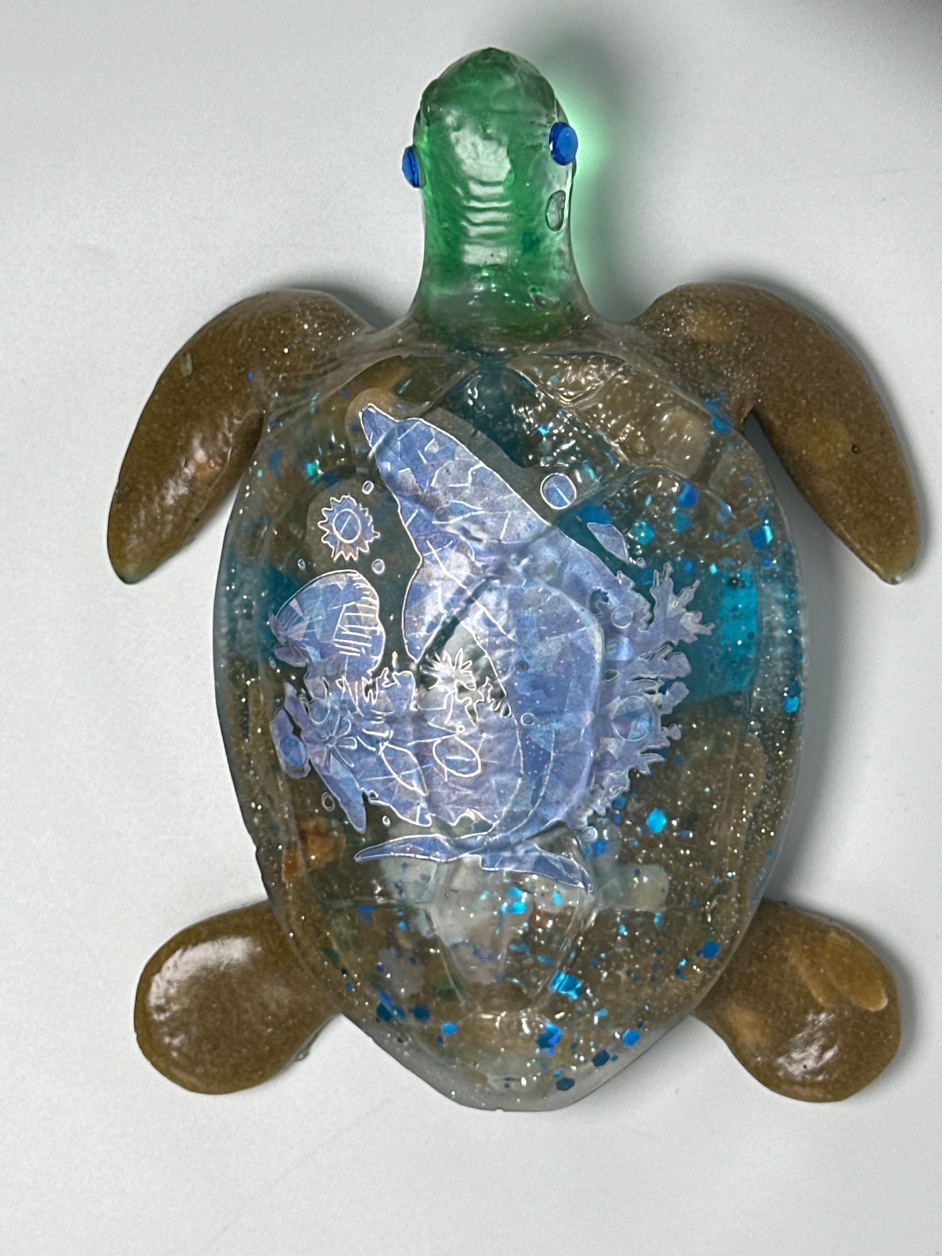 Sea turtle / 6 inch / teal blue/sand/dolphin. Item 302