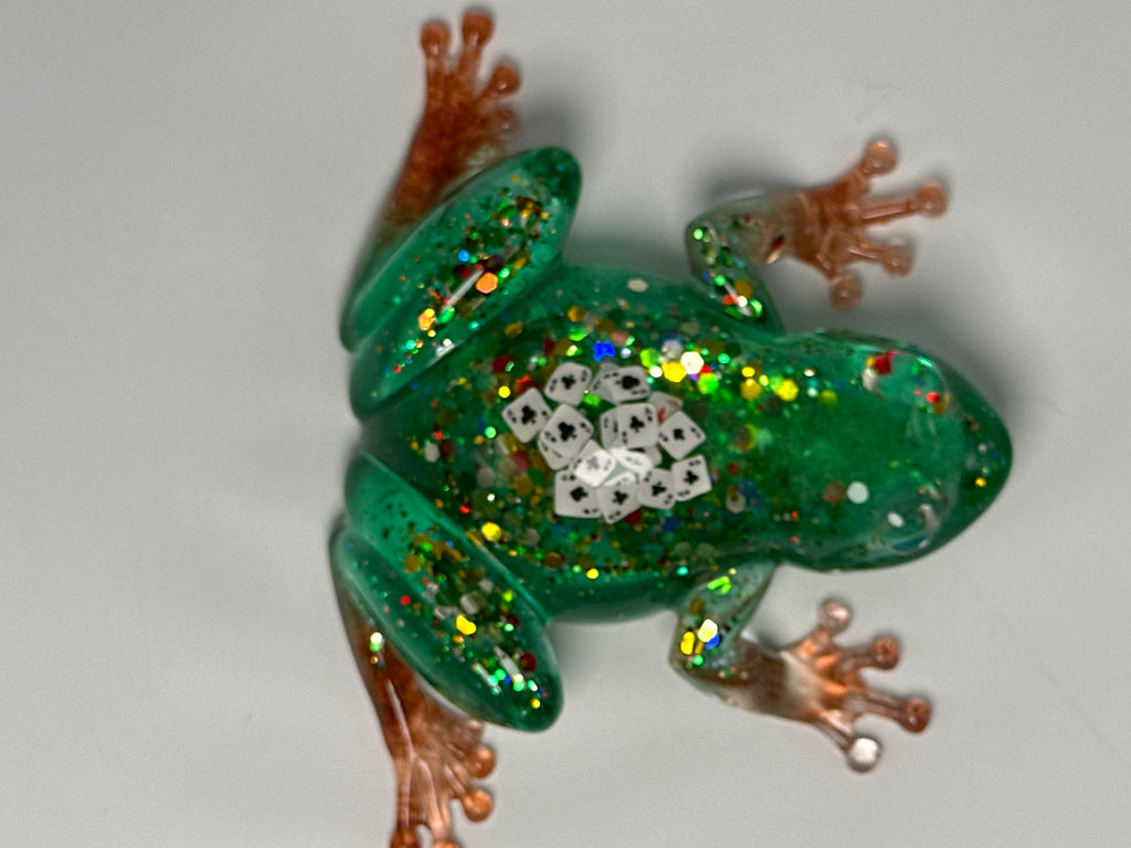 Frog Fancy / green / playing cards / painted eyes. Item 251