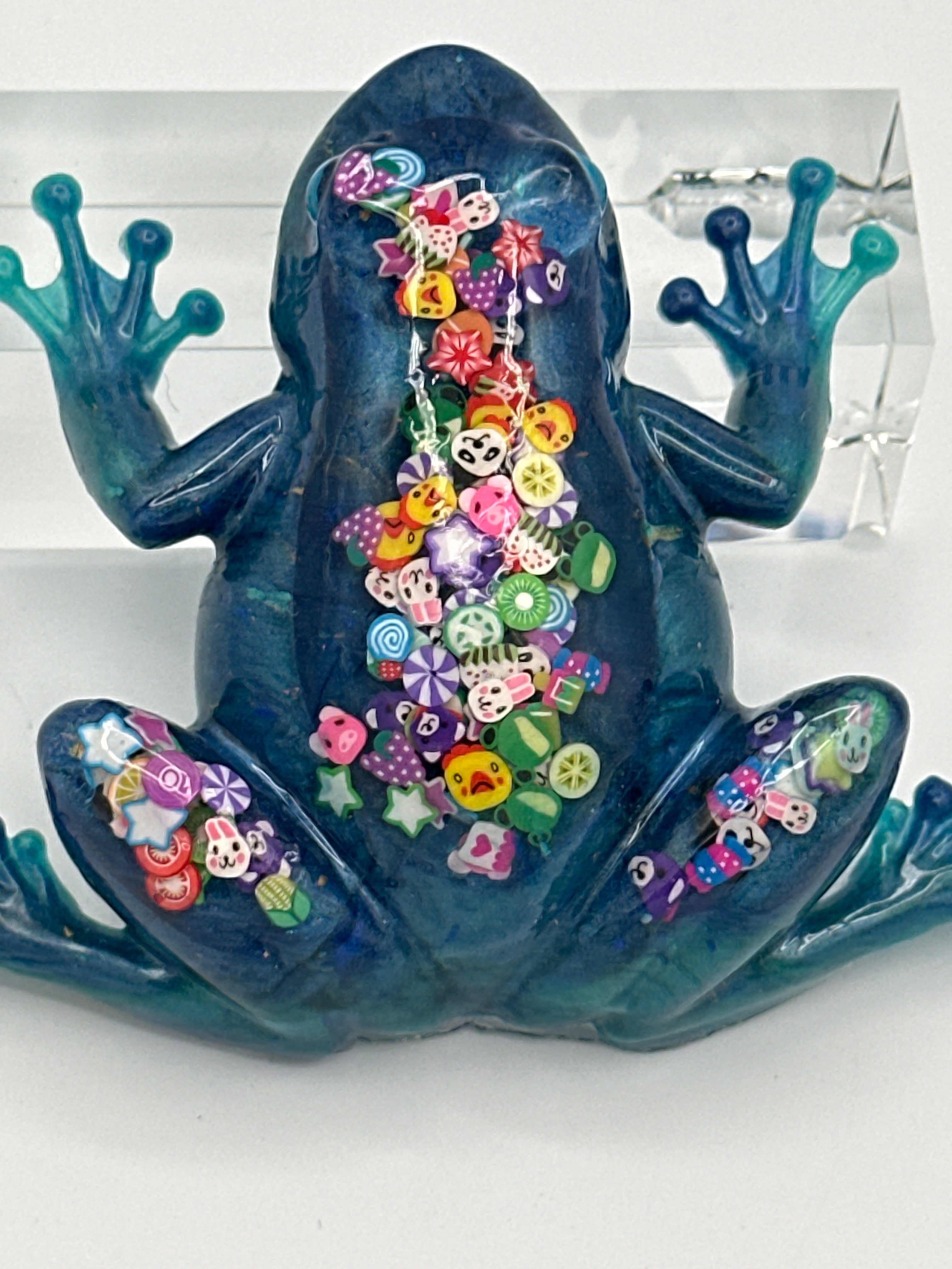 Frog Fancy /blue/confetti/hand painted eyes/item 54