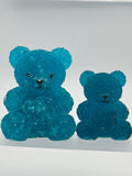 Bears with ribbon roses. Larger blue is 3” smaller blue is 2.25” Item 143 and Item 152