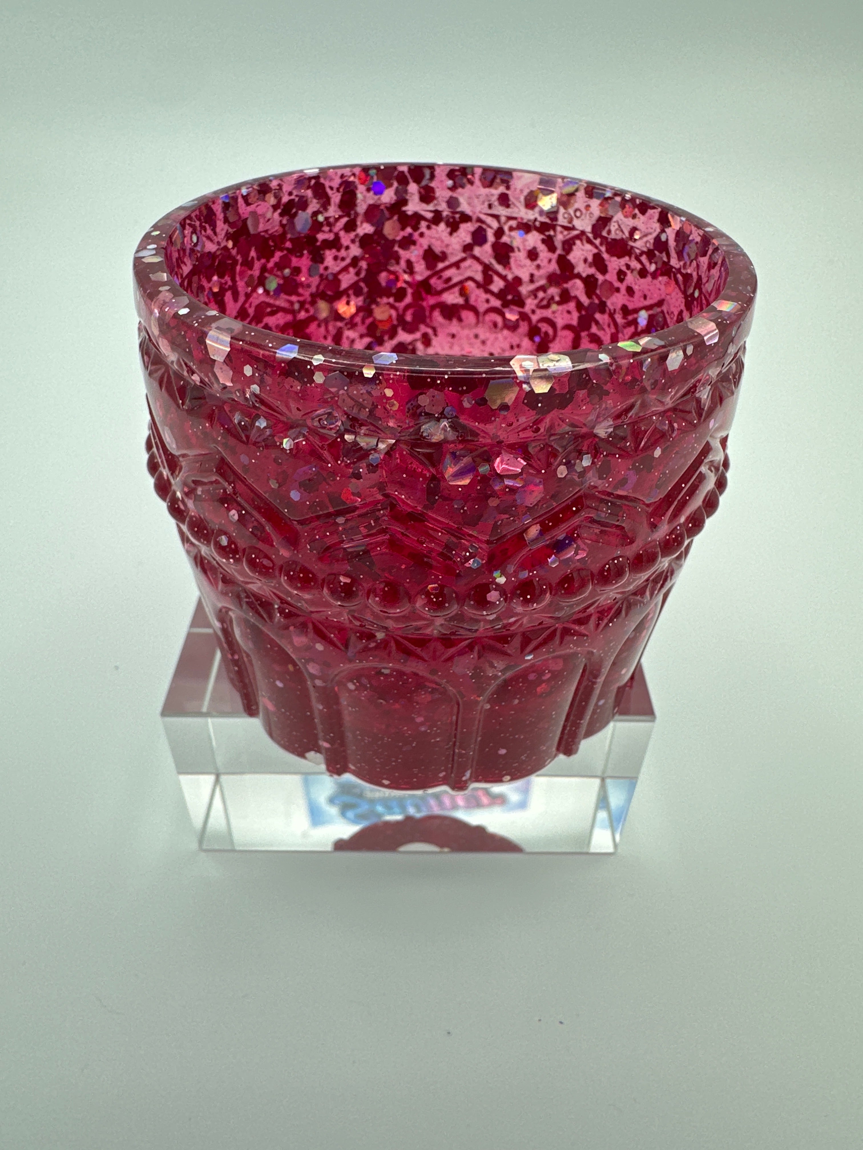 Small decorative  cup /red/chunky glitter silver/weighs 4.0 ounces item 1