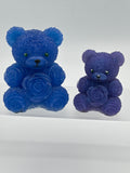 Bears with ribbon roses. Larger blue is 3” smaller purple is 2.25” Item 141 and Item 144