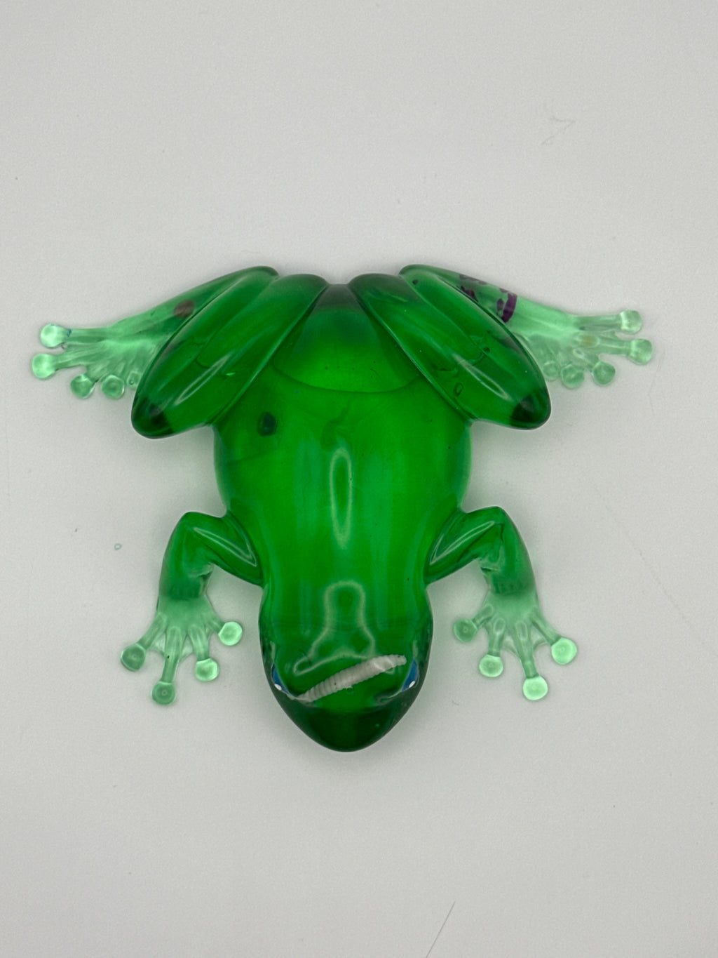 Frog fancy green clear with glow in the dark worm in head item #248