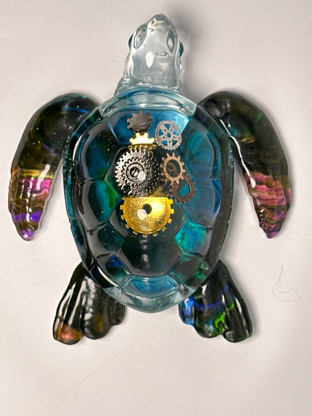 Sea Turtle 5 inch blue /pink / gold /gears. Item 187