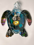 Sea Turtle 5 inch blue /pink / gold /gears. Item 187