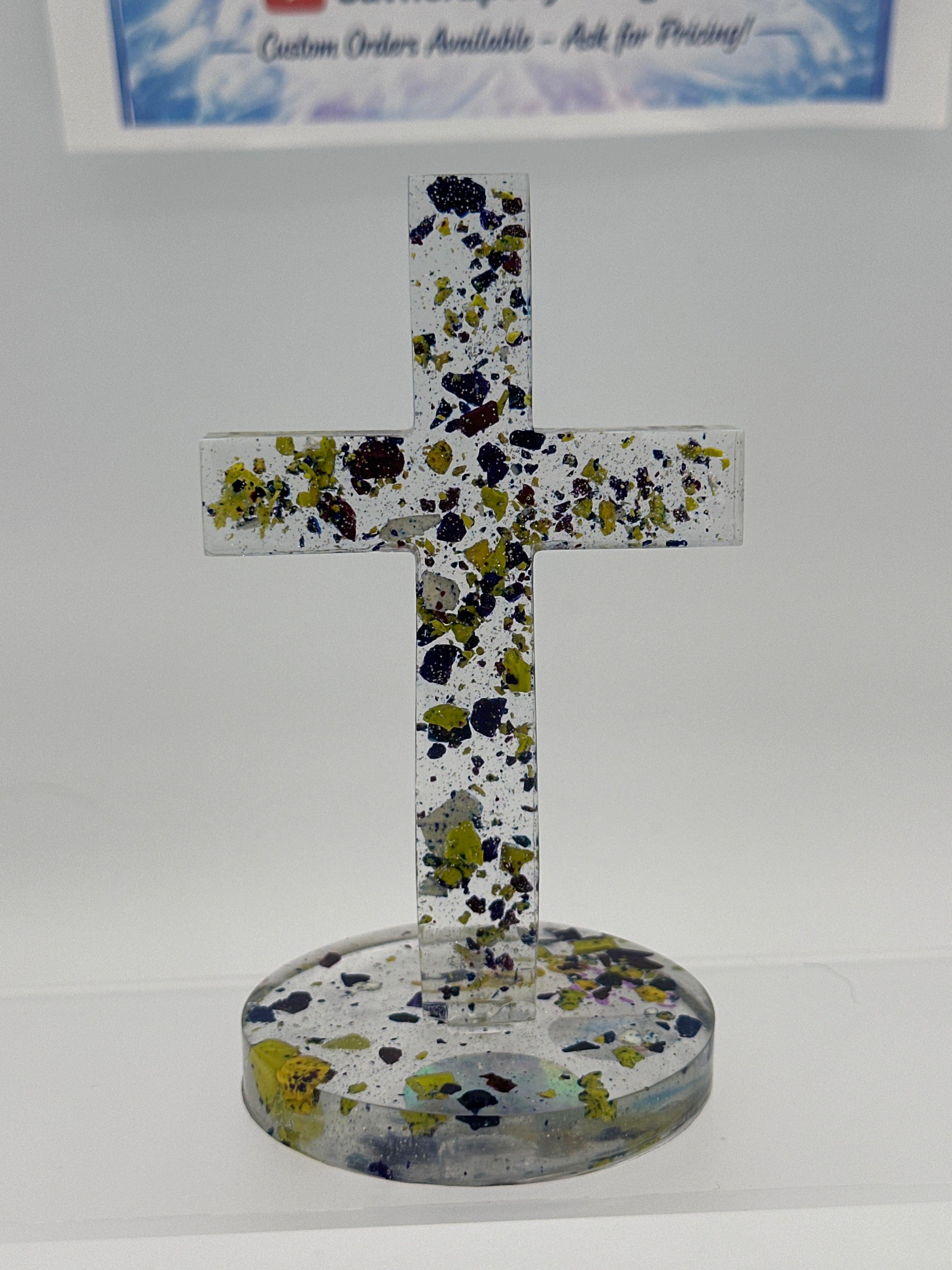 Cross 5.5 inch / blue and yellow crayon shavings / item131