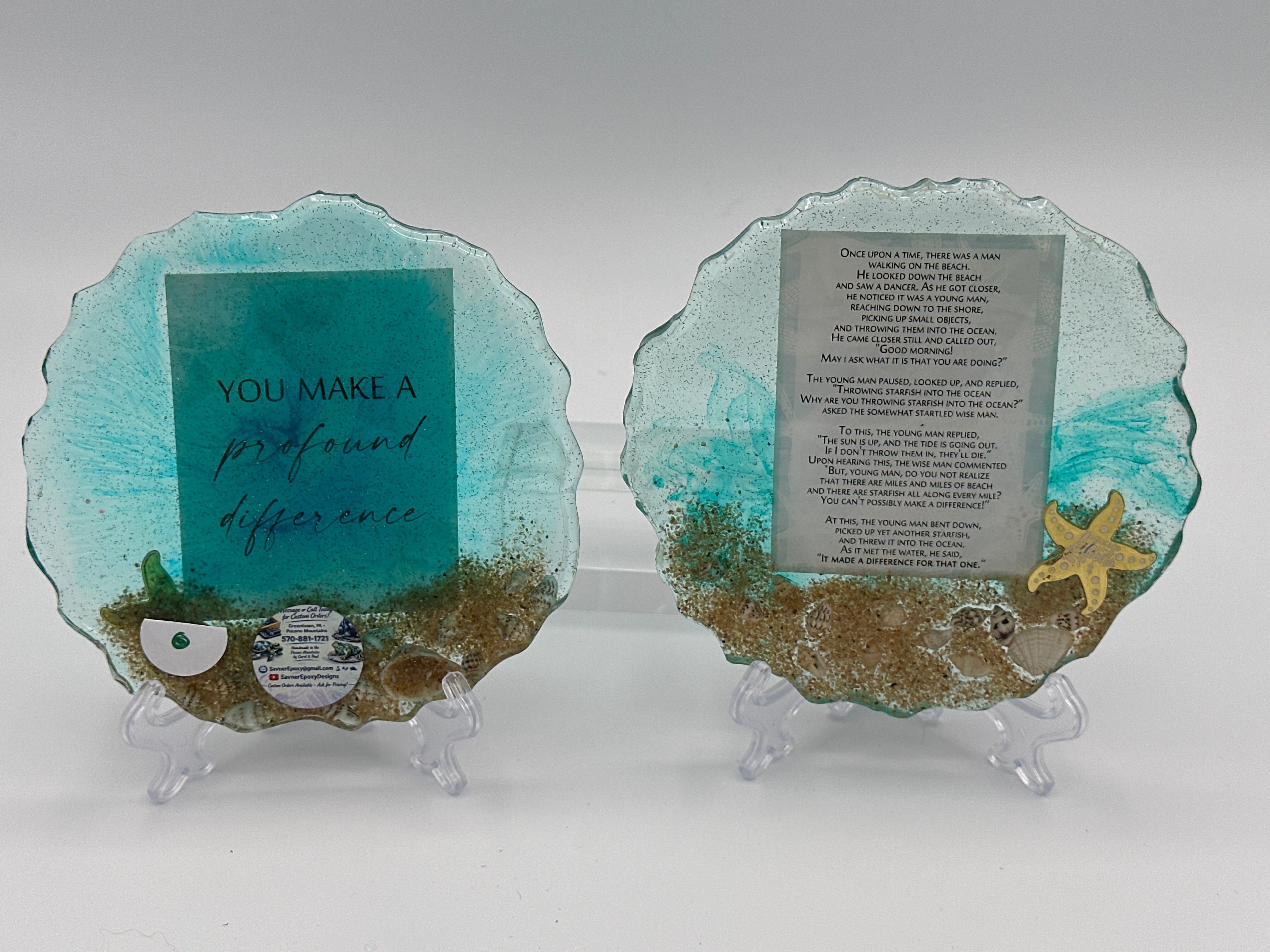 Coasters set of 2/front saying you make a profound difference/back poem with starfish/item 318