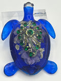 Sea turtle/medium/royal blue/floral/green brooch/item 351
