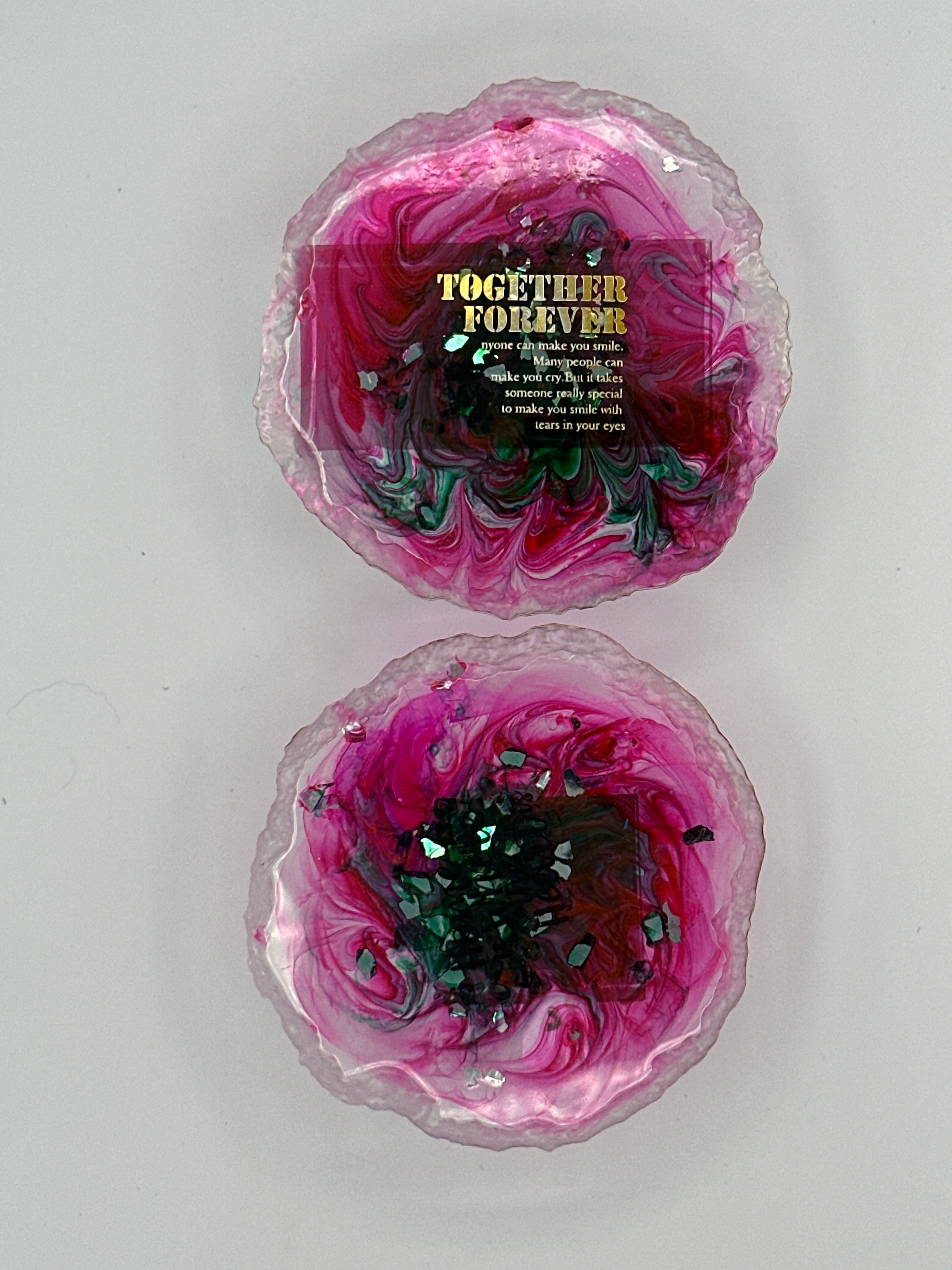 Coasters set of 2/pink green/ silver mirror pieces/item 320