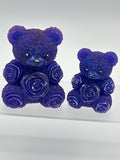 Bears with ribbon roses. Larger purple is 3” smaller purple is 2.25” Item 284 and Item 148